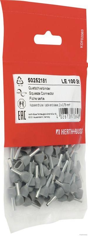 HERTH+BUSS 50252181 Quetschverbinder Kabelendh&uuml;lse, 2 x 0,75 mm&sup2;, grau