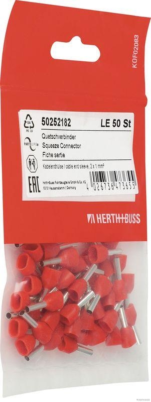 HERTH+BUSS 50252182 Quetschverbinder Kabelendh&uuml;lse, 2 x 1 mm&sup2;, rot