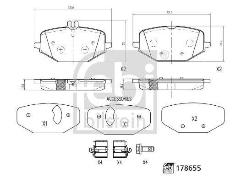 FEBI BILSTEIN 178655 Bremsbelagsatz mit Befestigungsmaterial f&uuml;r Mercedes-Benz
