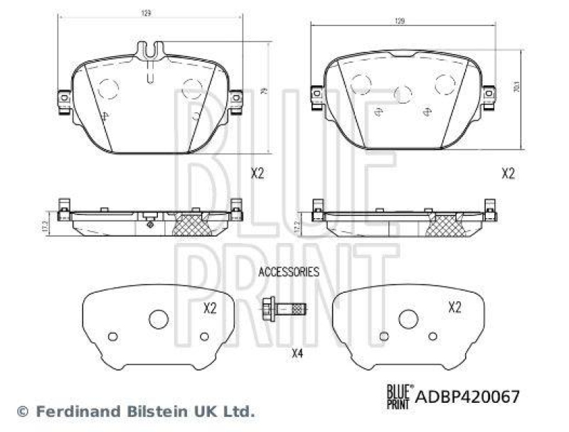 BLUE PRINT ADBP420067 Bremsbelagsatz mit Schrauben f&uuml;r Mercedes-Benz PKW
