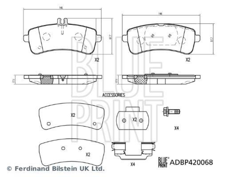 BLUE PRINT ADBP420068 Bremsbelagsatz mit Anbaumaterial f&uuml;r Mercedes-Benz PKW