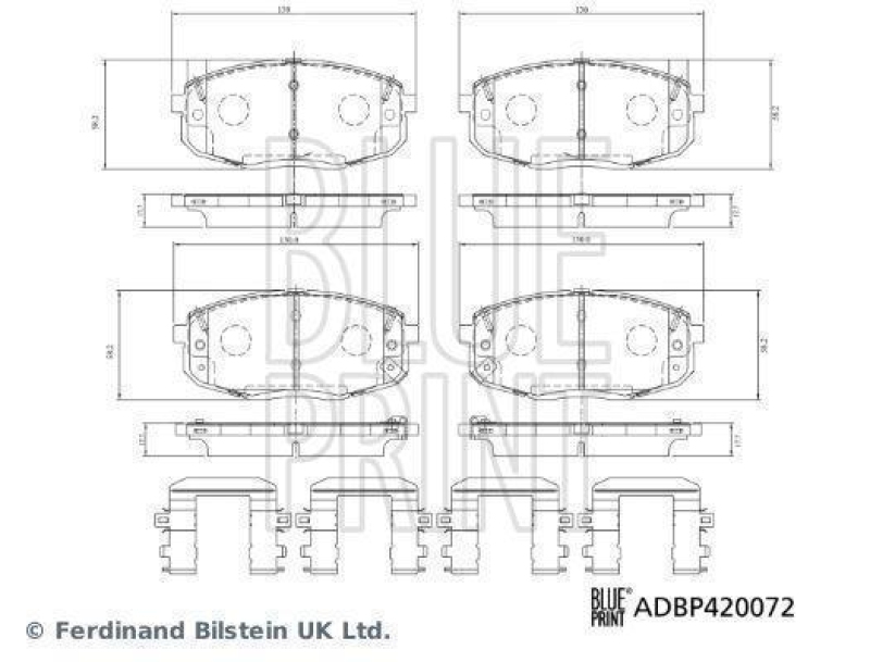 BLUE PRINT ADBP420072 Bremsbelagsatz mit Befestigungsmaterial f&uuml;r HYUNDAI