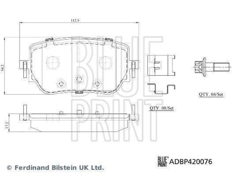 BLUE PRINT ADBP420076 Bremsbelagsatz mit Befestigungsmaterial f&uuml;r Mercedes-Benz PKW