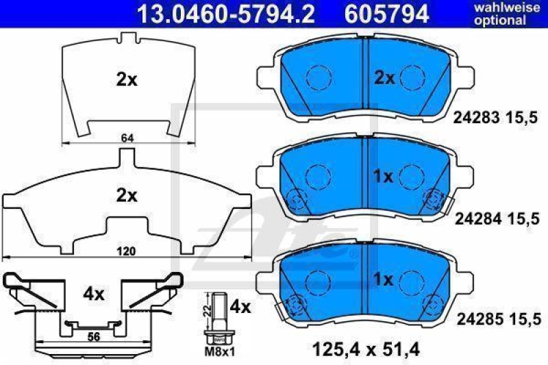 ATE 13.0460-5794.2 Belagsatz vorne f&uuml;r DAIHATSU MAZDA SUBARU SUZUKI