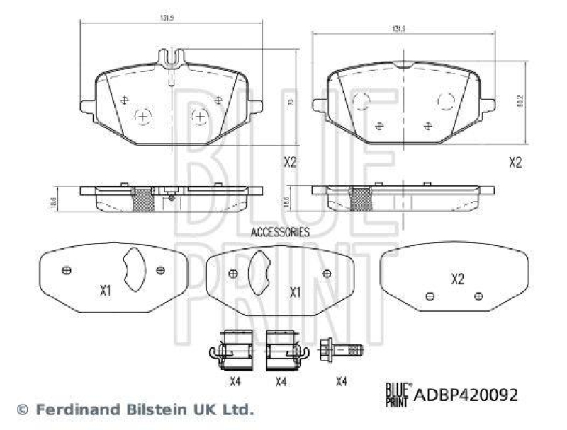 BLUE PRINT ADBP420092 Bremsbelagsatz mit Befestigungsmaterial f&uuml;r Mercedes-Benz PKW
