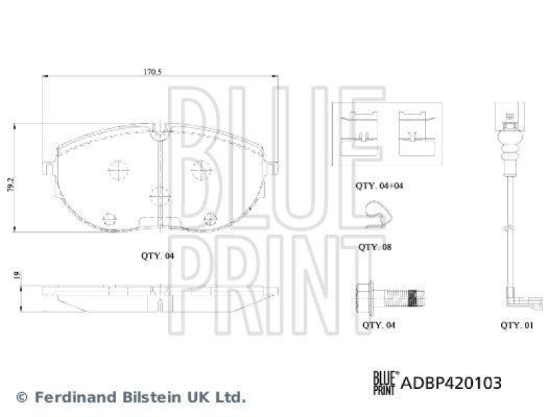 BLUE PRINT ADBP420103 Bremsbelagsatz mit Befestigungsmaterial f&uuml;r VW-Audi
