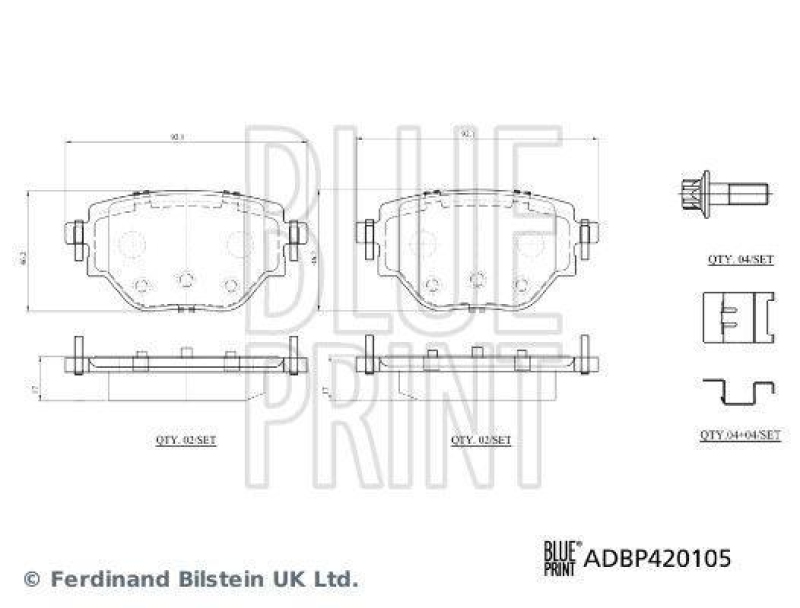 BLUE PRINT ADBP420105 Bremsbelagsatz mit Befestigungsmaterial f&uuml;r Vauxhall