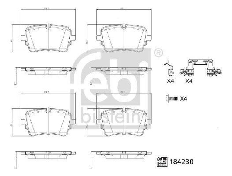 FEBI BILSTEIN 184230 Bremsbelagsatz mit Befestigungsmaterial f&uuml;r VW-Audi