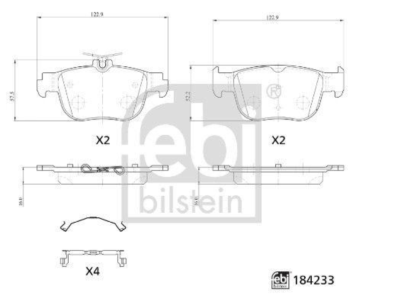 FEBI BILSTEIN 184233 Bremsbelagsatz mit Befestigungsmaterial f&uuml;r VW-Audi