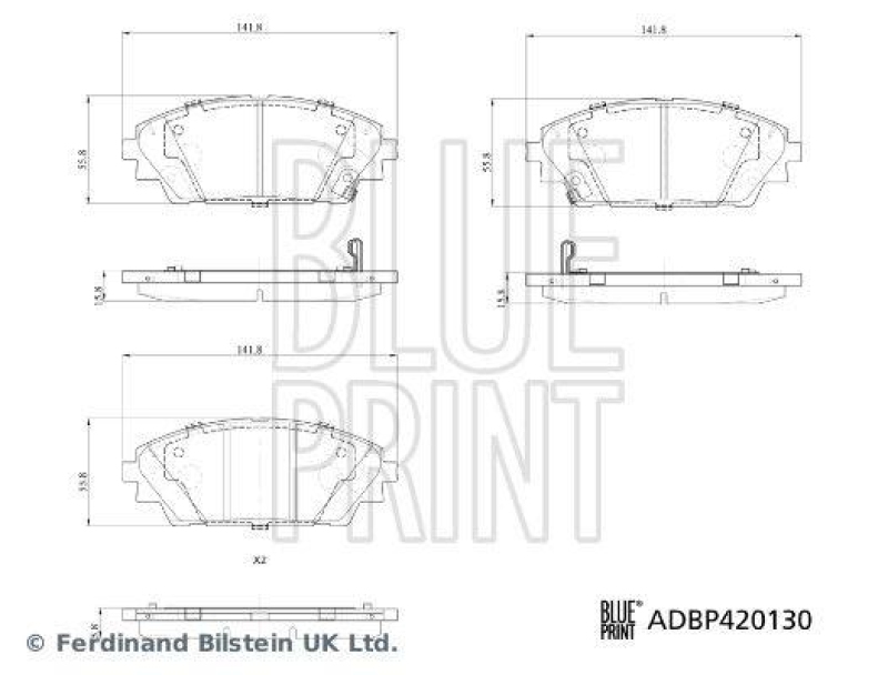 BLUE PRINT ADBP420130 Bremsbelagsatz mit Befestigungsmaterial f&uuml;r MAZDA
