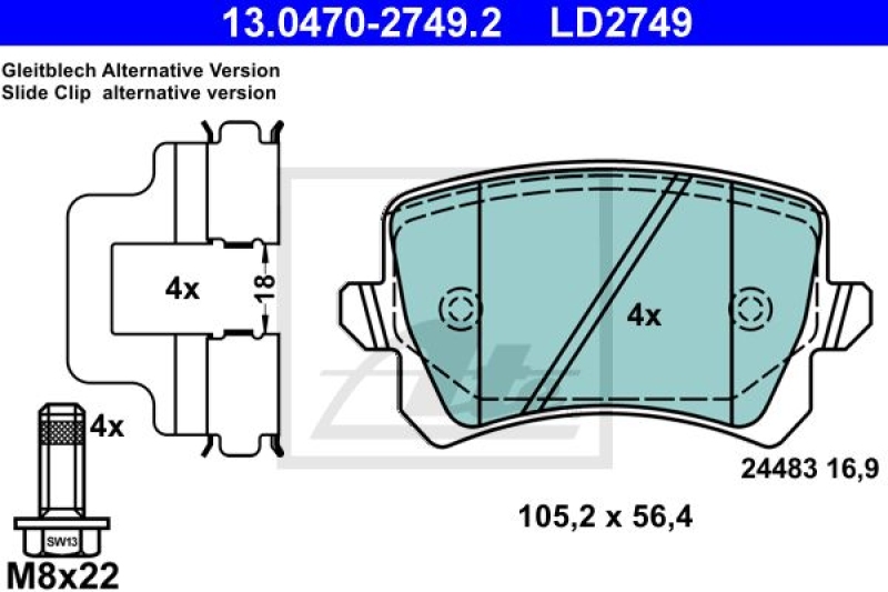ATE 13.0470-2749.2 Bremsbelagsatz Scheibenbremse Ceramic für Hinterachse
