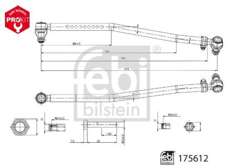 FEBI BILSTEIN 175612 Lenkstange mit Sicherungsmuttern für Mercedes-Benz