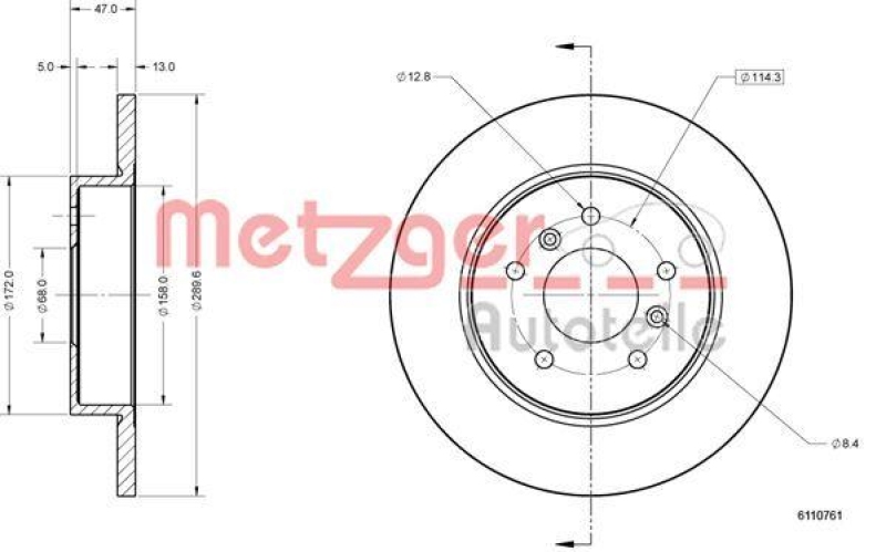 METZGER 6110761 Bremsscheibe Lack/Ks/Ms f&uuml;r NISSAN HA