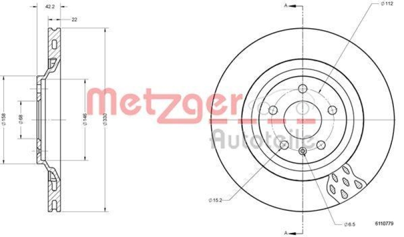 METZGER 6110779 Bremsscheibe Lack/Ks/Ms/Hc f&uuml;r AUDI HA