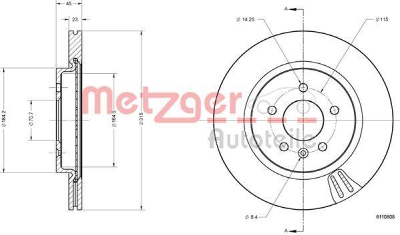 METZGER 6110808 Bremsscheibe Lack/Ks/Ms f&uuml;r OPEL HA
