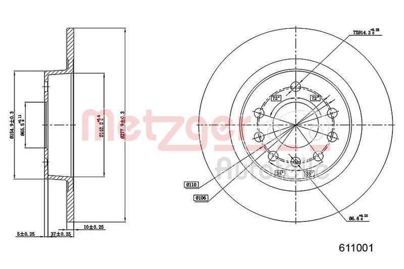 METZGER 6111001 Bremsscheibe Lack/Ks f&uuml;r OPEL/VAUXHALL HA links/rechts