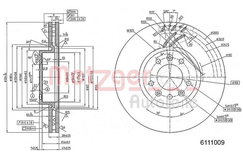 METZGER 6111009 Bremsscheibe Lack/Ks f&uuml;r CITROEN/OPEL/PEUGEOT VA links/rechts