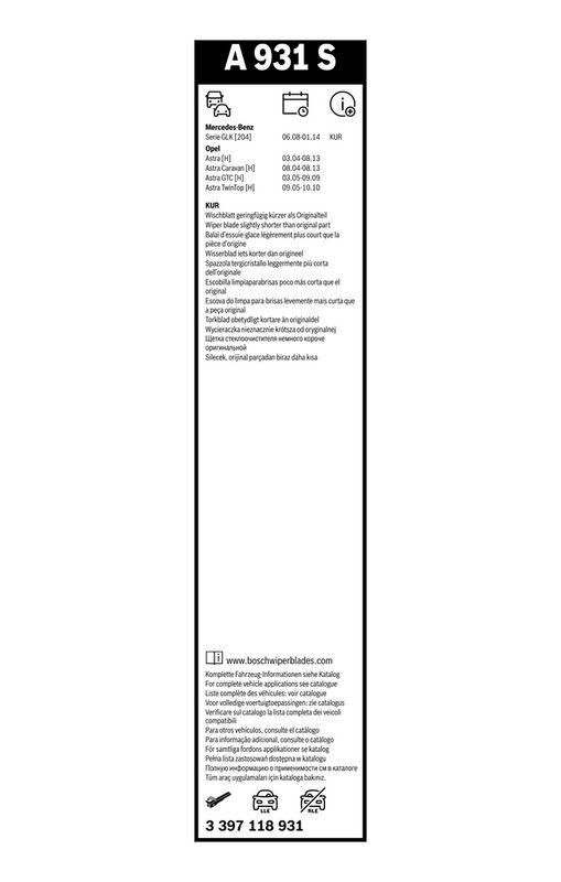 B-Ware BOSCH 3 397 118 931 Wischblatt A931S Aerotwin Scheibenwischer 550/450 mm