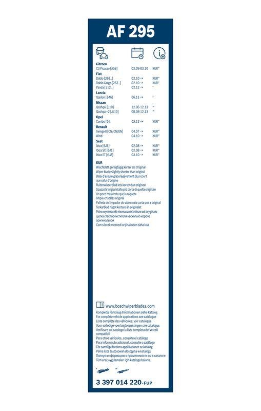 B-Ware BOSCH 3 397 014 220 Wischblatt AF295 Aerofit Scheibenwischer 600/380 mm