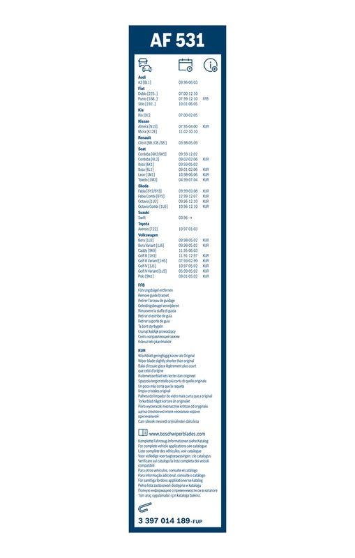 B-Ware BOSCH 3 397 014 189 Wischblatt AF531 Aerofit Scheibenwischer 530/450 mm
