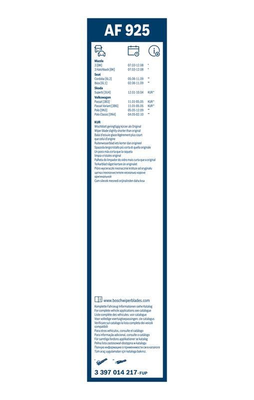 B-Ware BOSCH 3 397 014 217 Wischblatt AF925 Aerofit Scheibenwischer 530/475 mm
