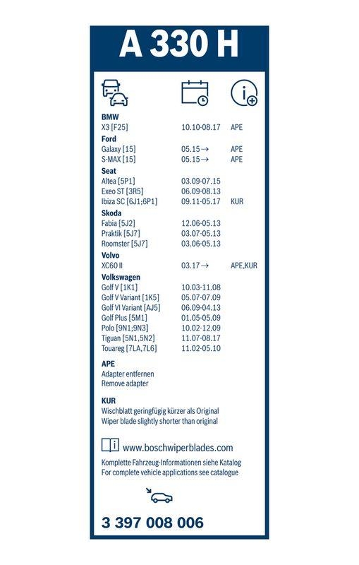 B-Ware BOSCH 3 397 008 006 Wischblatt A330H Aerotwin Scheibenwischer 330 mm hinten