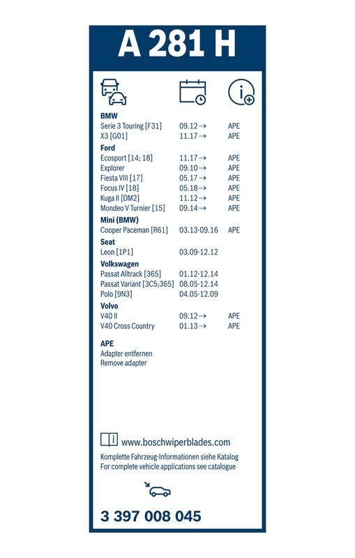 B-Ware BOSCH 3 397 008 045 Wischblatt A281H Aerotwin Scheibenwischer 280 mm hinten