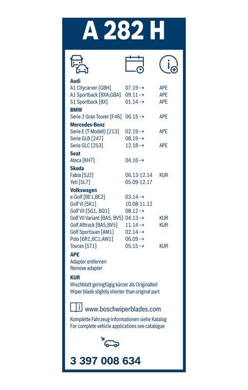 B-Ware BOSCH 3 397 008 634 Wischblatt A282H Aerotwin Scheibenwischer 280 mm hinten