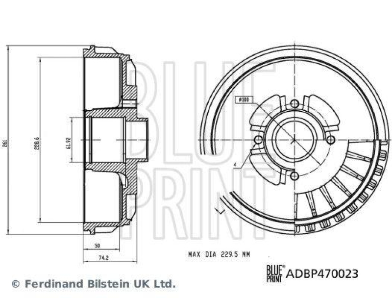 BLUE PRINT ADBP470023 Bremstrommel mit Radlager und ABS-Impulsring f&uuml;r Renault