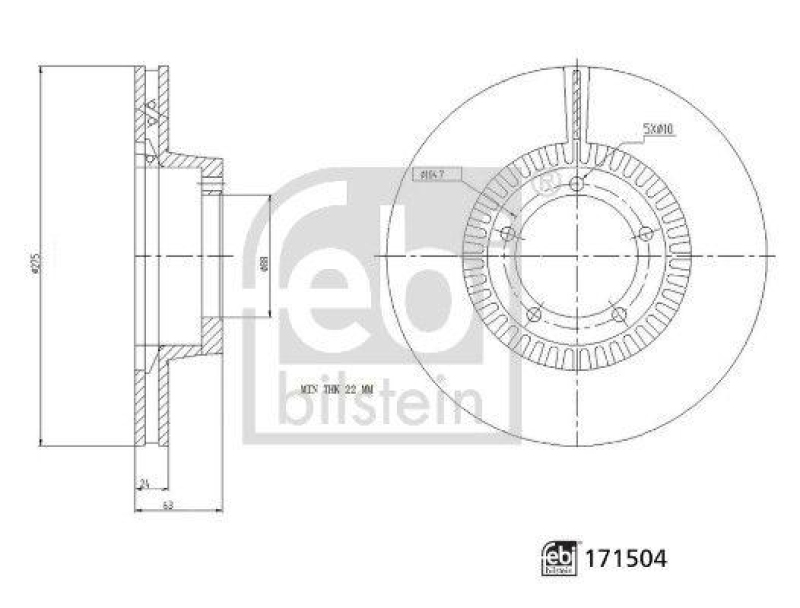 FEBI BILSTEIN 171504 Bremsscheibe f&uuml;r DAF-Leyland