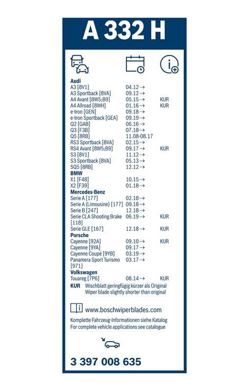 BOSCH 3 397 008 635 Wischblatt A332H Aerotwin Rear Scheibenwischer 330 mm