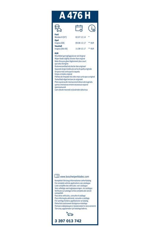BOSCH 3 397 013 742 Wischblatt A476H Aerotwin Rear Scheibenwischer 475 mm