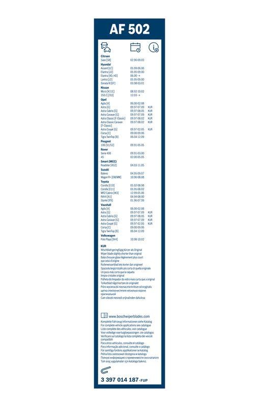 BOSCH 3 397 014 187 Wischblatt AF502 Aerofit Scheibenwischer 500/450 mm