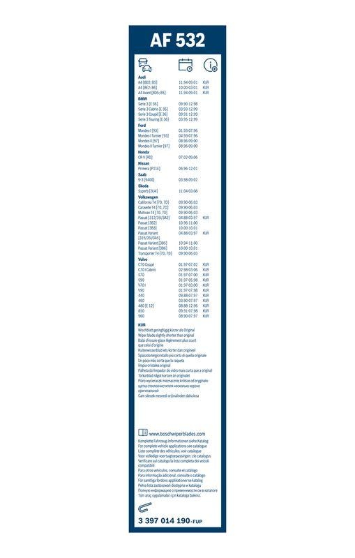BOSCH 3 397 014 190 Wischblatt AF532 Aerofit Scheibenwischer 530/500 mm