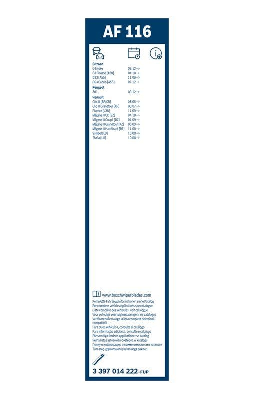 BOSCH 3 397 014 222 Wischblatt AF116 Aerofit Scheibenwischer 600/400 mm