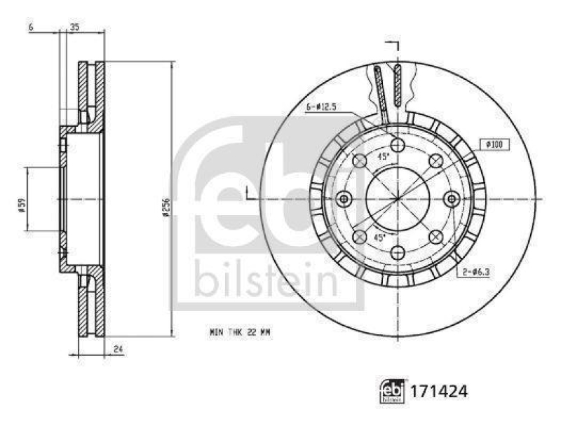 FEBI BILSTEIN 171424 Bremsscheibe f&uuml;r CHEVROLET/DAEWOO