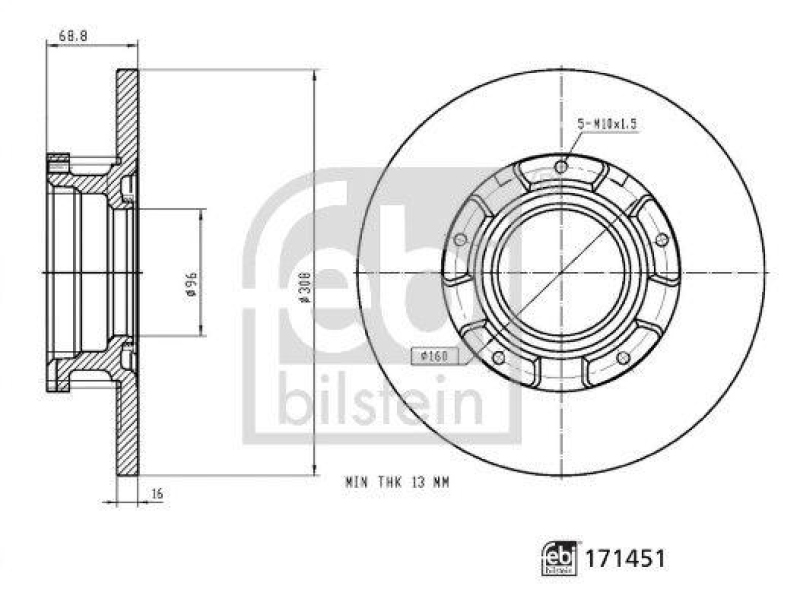 FEBI BILSTEIN 171451 Bremsscheibe f&uuml;r Ford