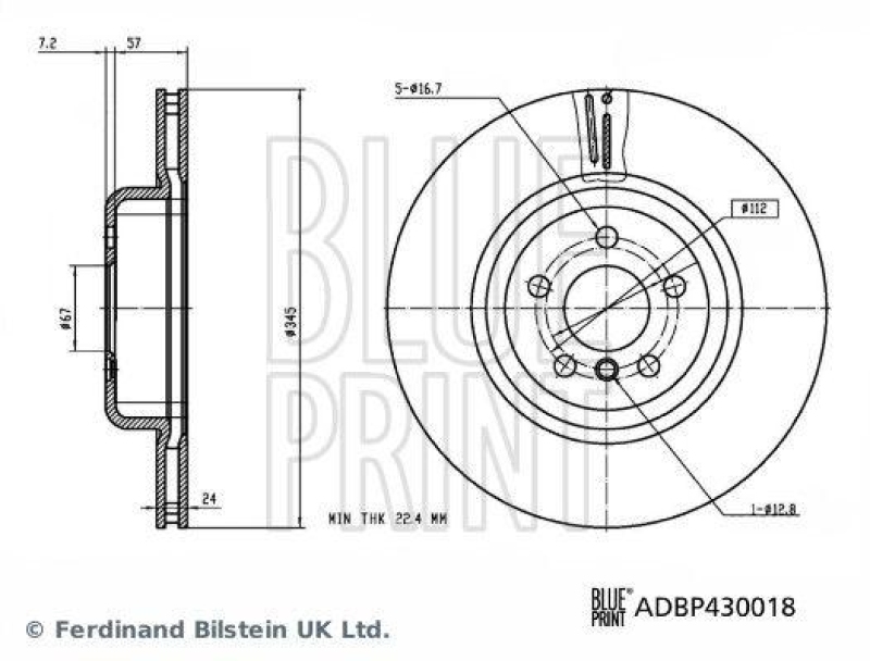 BLUE PRINT ADBP430018 Bremsscheibe f&uuml;r BMW