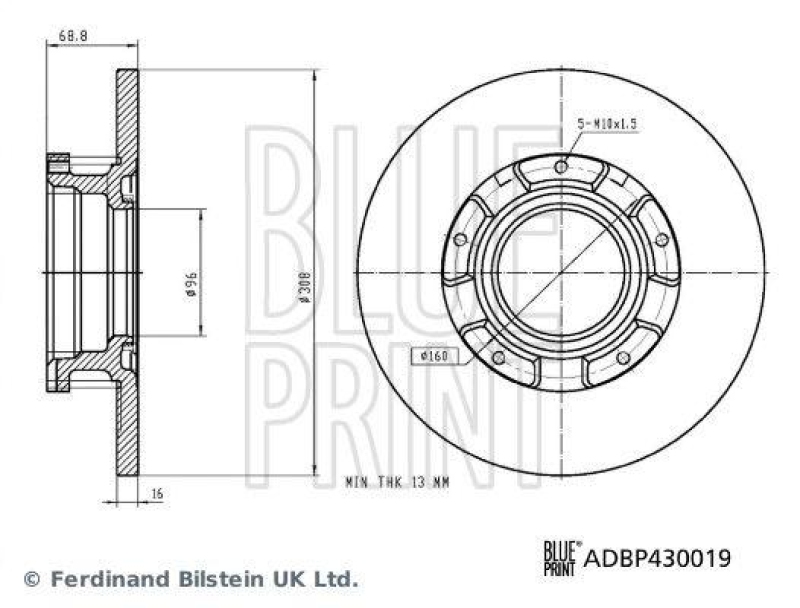 BLUE PRINT ADBP430019 Bremsscheibe mit ABS-Impulsring f&uuml;r Ford Pkw