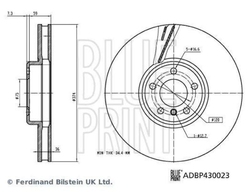 BLUE PRINT ADBP430023 Bremsscheibe f&uuml;r BMW