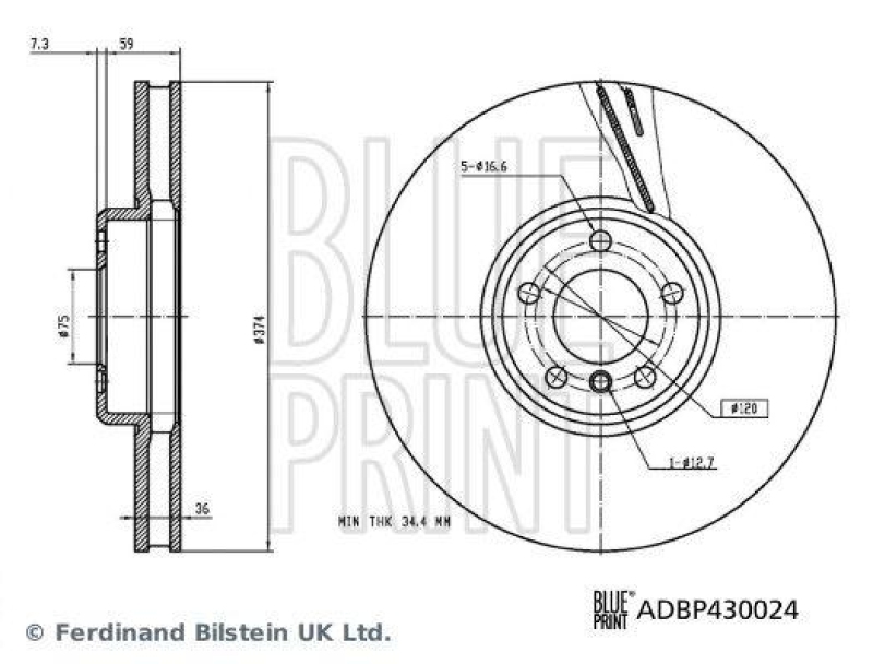 BLUE PRINT ADBP430024 Bremsscheibe f&uuml;r BMW