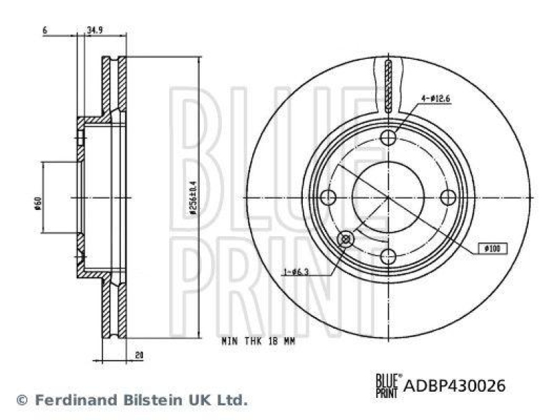 BLUE PRINT ADBP430026 Bremsscheibe f&uuml;r Opel PKW