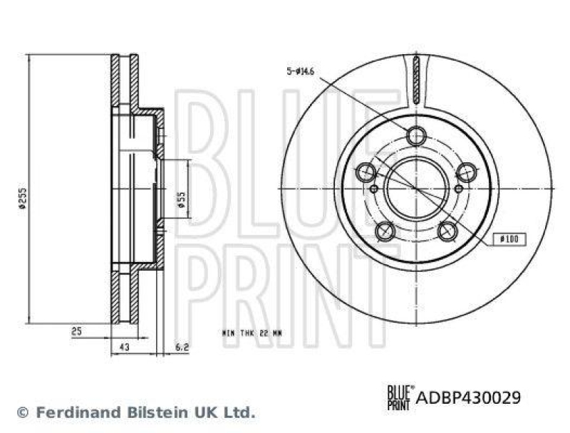 BLUE PRINT ADBP430029 Bremsscheibe f&uuml;r TOYOTA