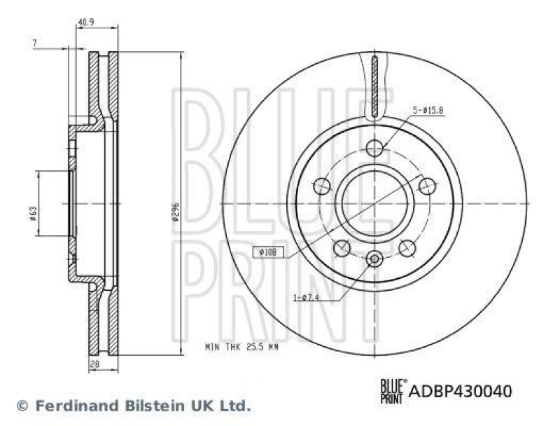 BLUE PRINT ADBP430040 Bremsscheibe f&uuml;r VOLVO PKW