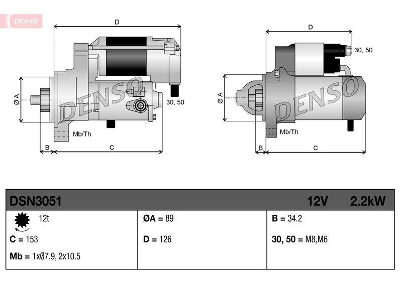 DENSO DSN3051 Starter FORD TRANSIT CUSTOM V362 Van (FY, FZ) 2.2 TDCi (12-)