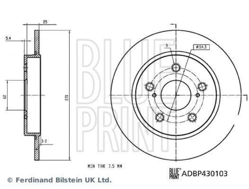 BLUE PRINT ADBP430103 Bremsscheibe f&uuml;r TOYOTA