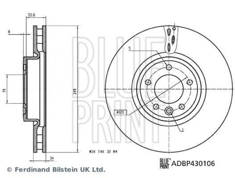 BLUE PRINT ADBP430106 Bremsscheibe f&uuml;r Land Rover