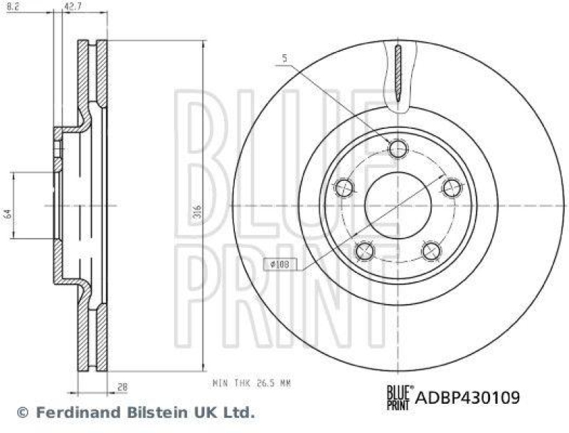 BLUE PRINT ADBP430109 Bremsscheibe f&uuml;r Ford Pkw