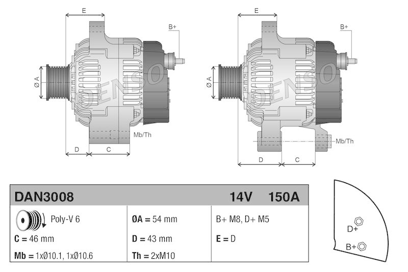 DENSO DAN3008 Generator CITRO&Euml;N BERLINGO / BERLINGO FIRST MPV (MF_, GJK_, GFK_) 2.0 Hdi