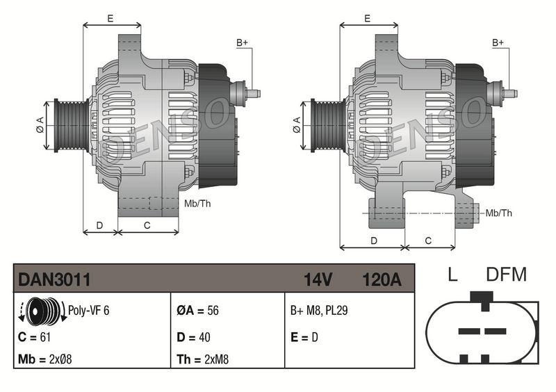 DENSO DAN3011 Generator AUDI A3 (8L1) 1.6 (96-03)